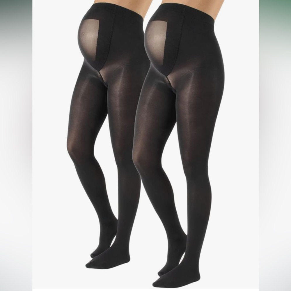 NWT CALZITALY Black Maternity Tights, 2 pack, size L